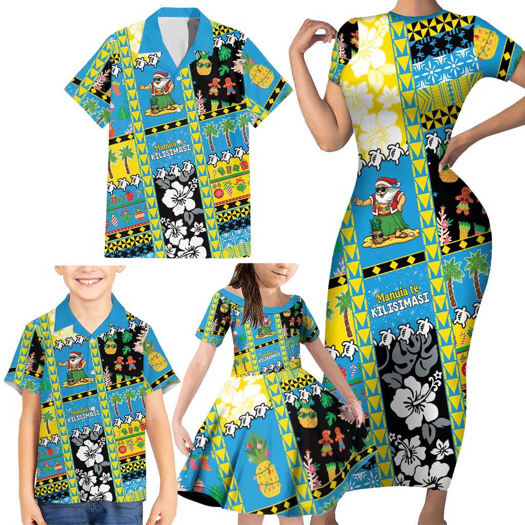 Tuvalu Christmas Family Matching Short Sleeve Bodycon Dress and Hawaiian Shirt Festive Beach Vibes - Polynesian Pride