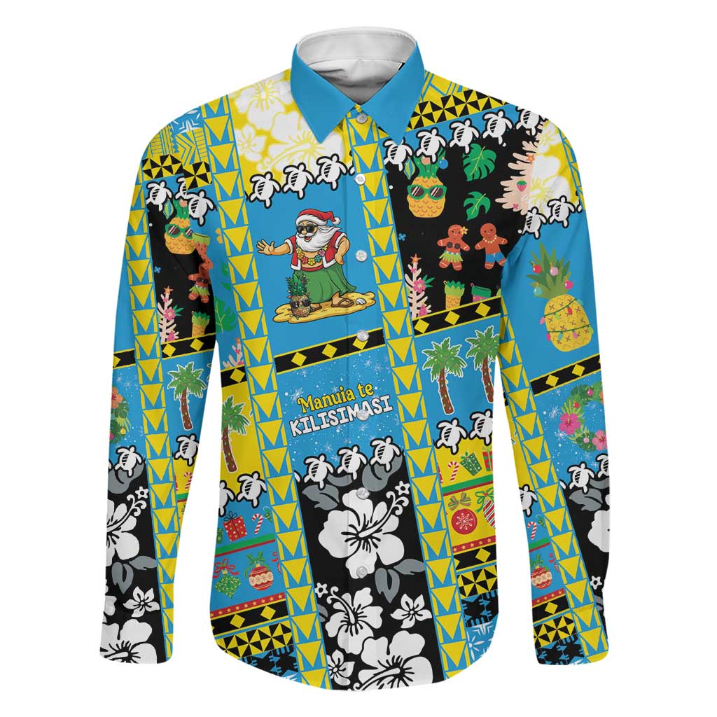 Tuvalu Christmas Family Matching Tank Maxi Dress and Hawaiian Shirt Festive Beach Vibes LT05 Dad's Shirt - Long Sleeve Blue - Polynesian Pride