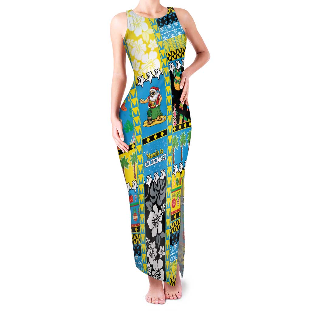 Tuvalu Christmas Family Matching Tank Maxi Dress and Hawaiian Shirt Festive Beach Vibes LT05 Mom's Dress Blue - Polynesian Pride