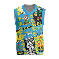 Tuvalu Christmas Knitted V-Neck Vest Festive Beach Vibes LT05 Blue - Polynesian Pride
