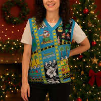Tuvalu Christmas Knitted V-Neck Vest Festive Beach Vibes LT05 - Polynesian Pride