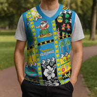 Tuvalu Christmas Knitted V-Neck Vest Festive Beach Vibes LT05 - Polynesian Pride