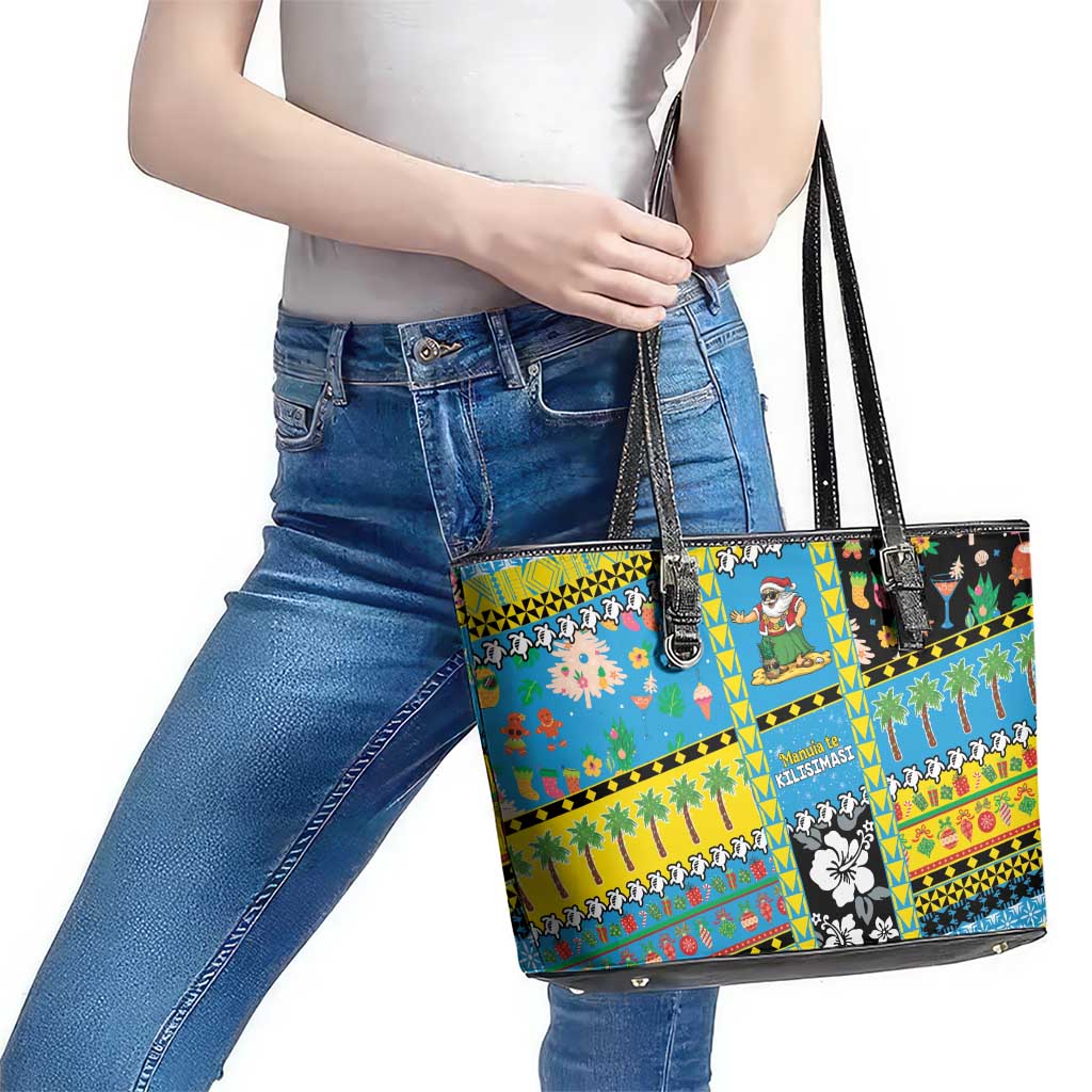 Tuvalu Christmas Leather Tote Bag Festive Beach Vibes - Polynesian Pride