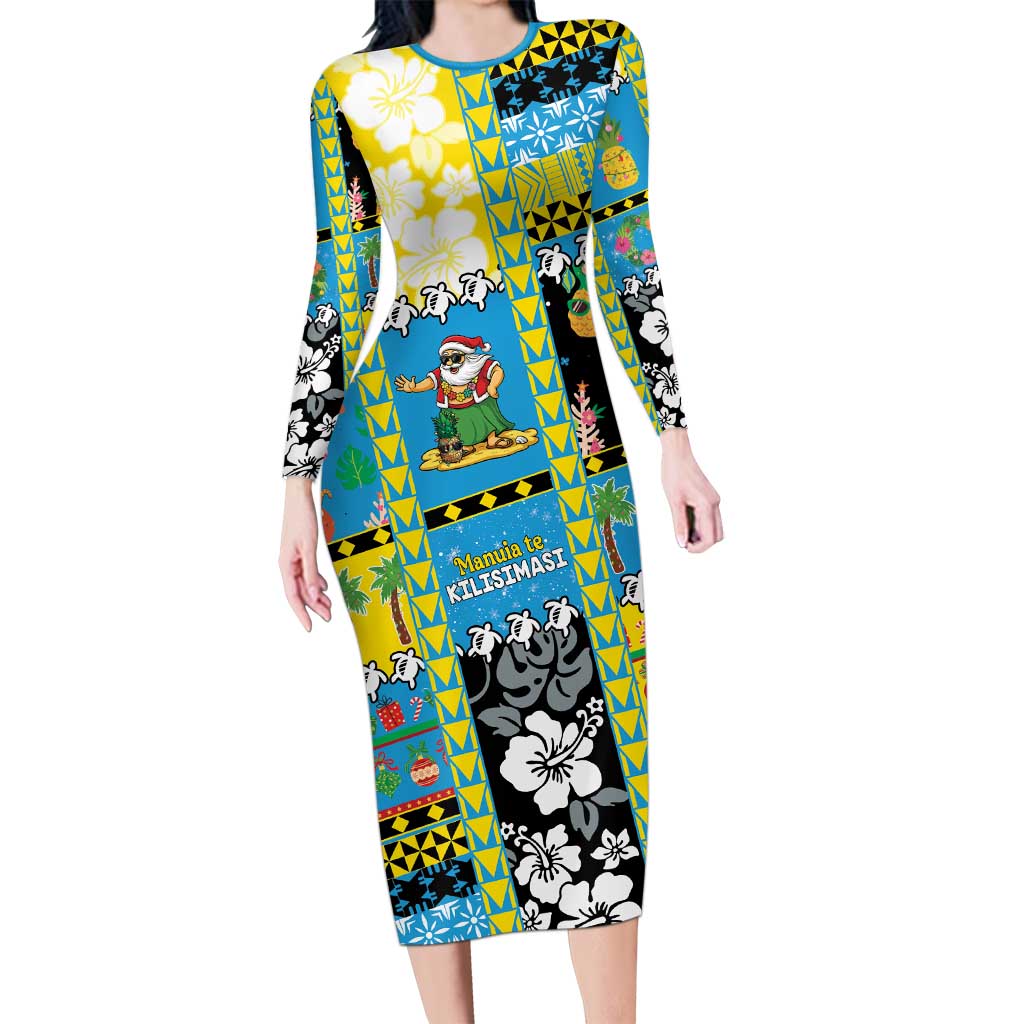 Tuvalu Christmas Long Sleeve Bodycon Dress Festive Beach Vibes - Polynesian Pride