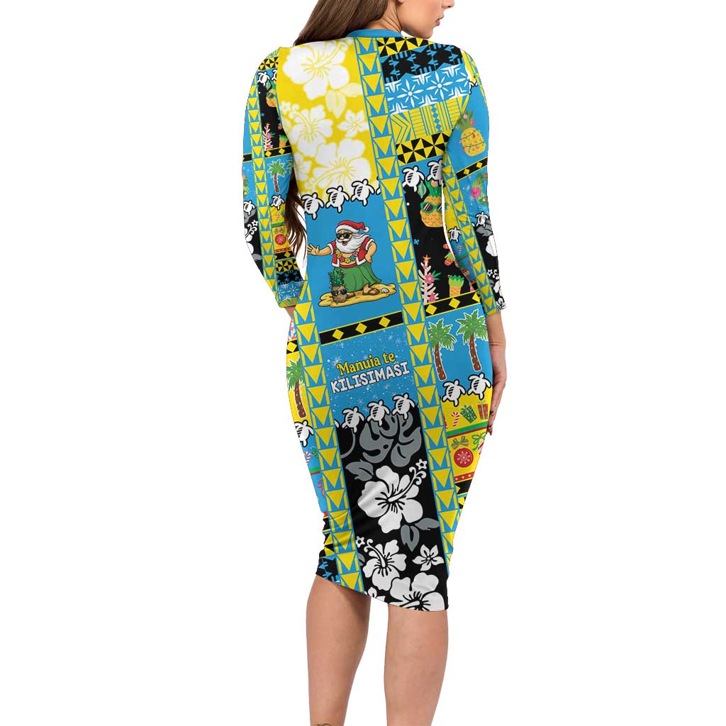 Tuvalu Christmas Long Sleeve Bodycon Dress Festive Beach Vibes - Polynesian Pride