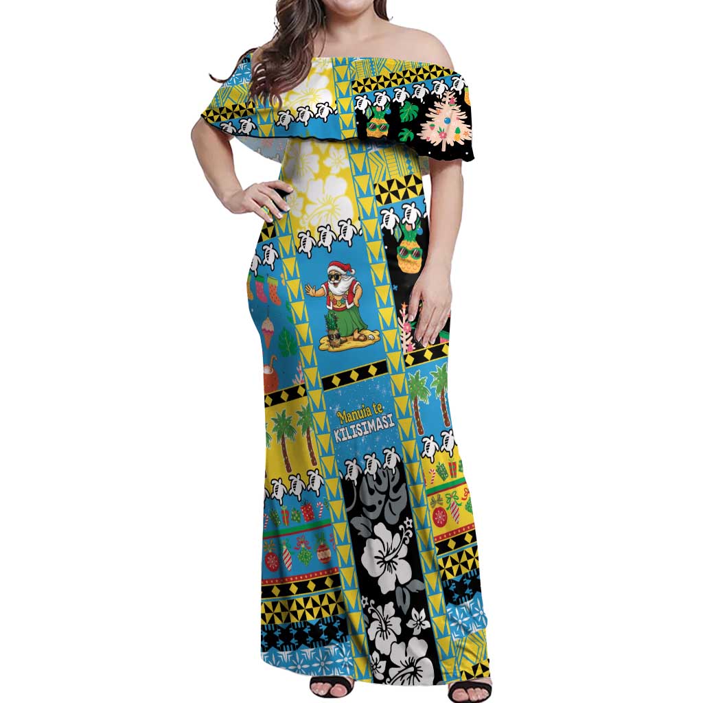 Tuvalu Christmas Off Shoulder Maxi Dress Festive Beach Vibes LT05 Women Blue - Polynesian Pride