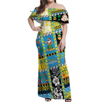 Tuvalu Christmas Off Shoulder Maxi Dress Festive Beach Vibes LT05 Women Blue - Polynesian Pride