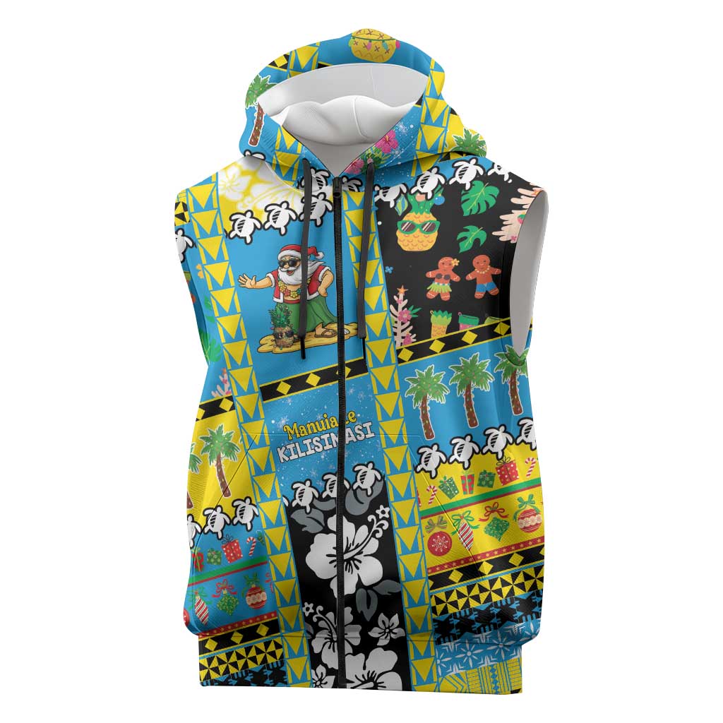 Tuvalu Christmas Sleeveless Zip Hoodie Festive Beach Vibes - Polynesian Pride