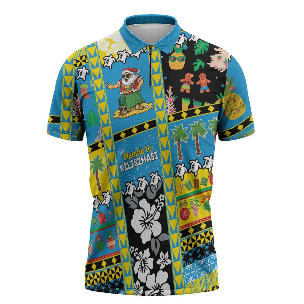 Tuvalu Christmas Zipper Polo Shirt Festive Beach Vibes - Polynesian Pride