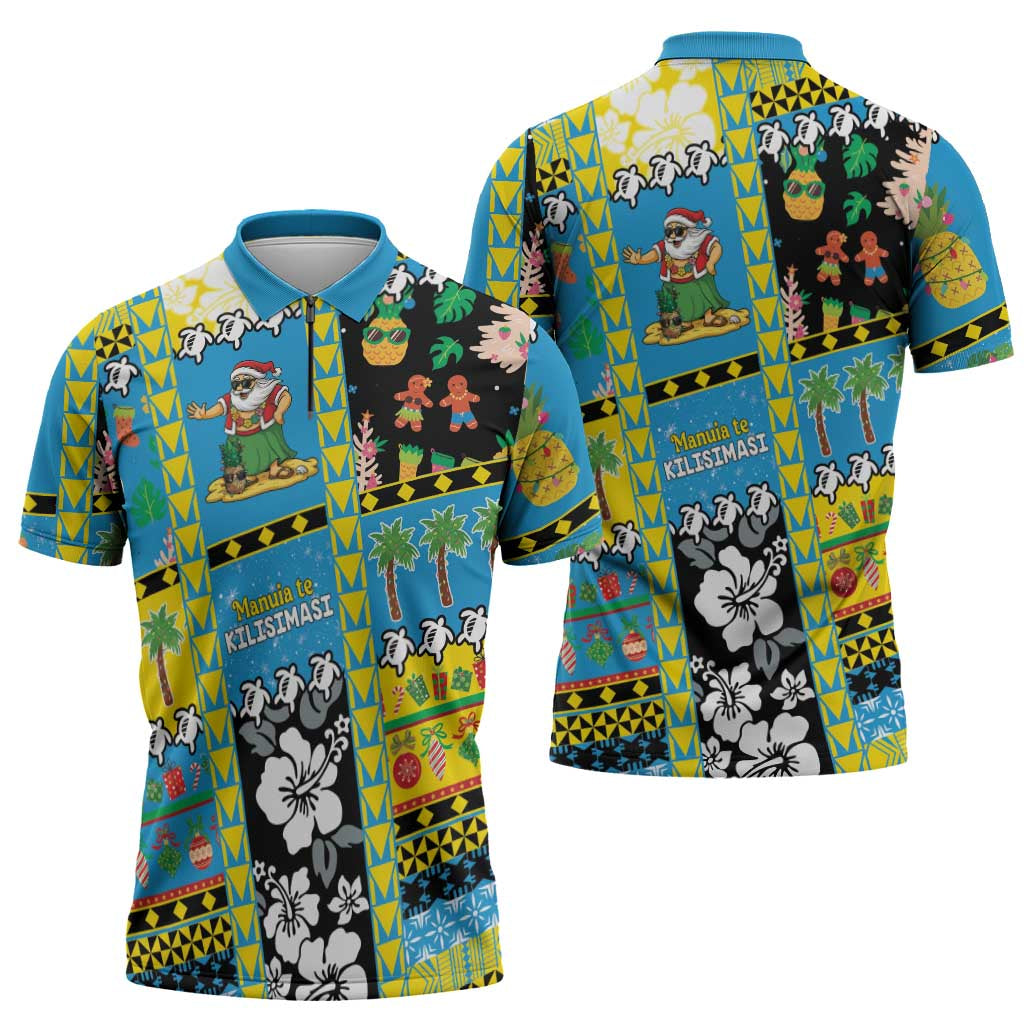 Tuvalu Christmas Zipper Polo Shirt Festive Beach Vibes - Polynesian Pride