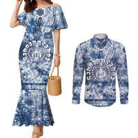 Samoa 685 Couples Matching Mermaid Dress and Long Sleeve Button Shirt Polynesian Pattern Tie Dye Style LT05 Blue - Polynesian Pride
