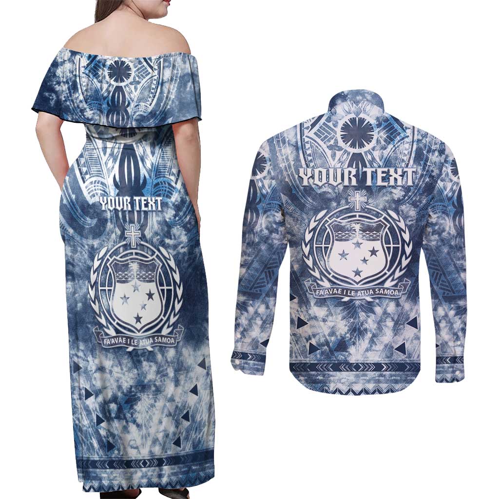 Samoa 685 Couples Matching Off Shoulder Maxi Dress and Long Sleeve Button Shirt Polynesian Pattern Tie Dye Style LT05 - Polynesian Pride