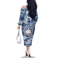 Samoa 685 Family Matching Off The Shoulder Long Sleeve Dress and Hawaiian Shirt Polynesian Pattern Tie Dye Style