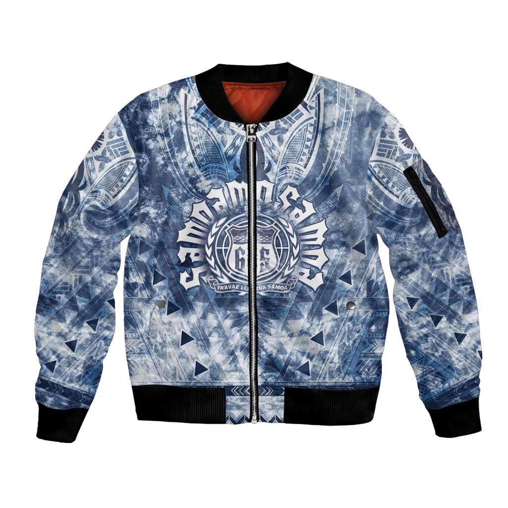 Samoa 685 Sleeve Zip Bomber Jacket Polynesian Pattern Tie Dye Style LT05 Unisex Blue - Polynesian Pride