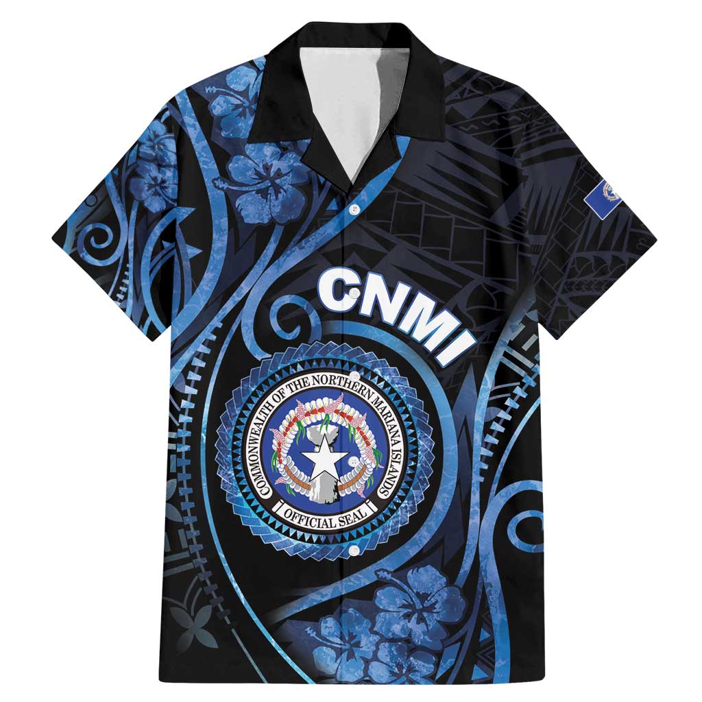 Personalized Northern Mariana Islands Family Matching Mermaid Dress and Hawaiian Shirt Ocean Floral Pattern LT05 Dad's Shirt - Short Sleeve Black - Polynesian Pride