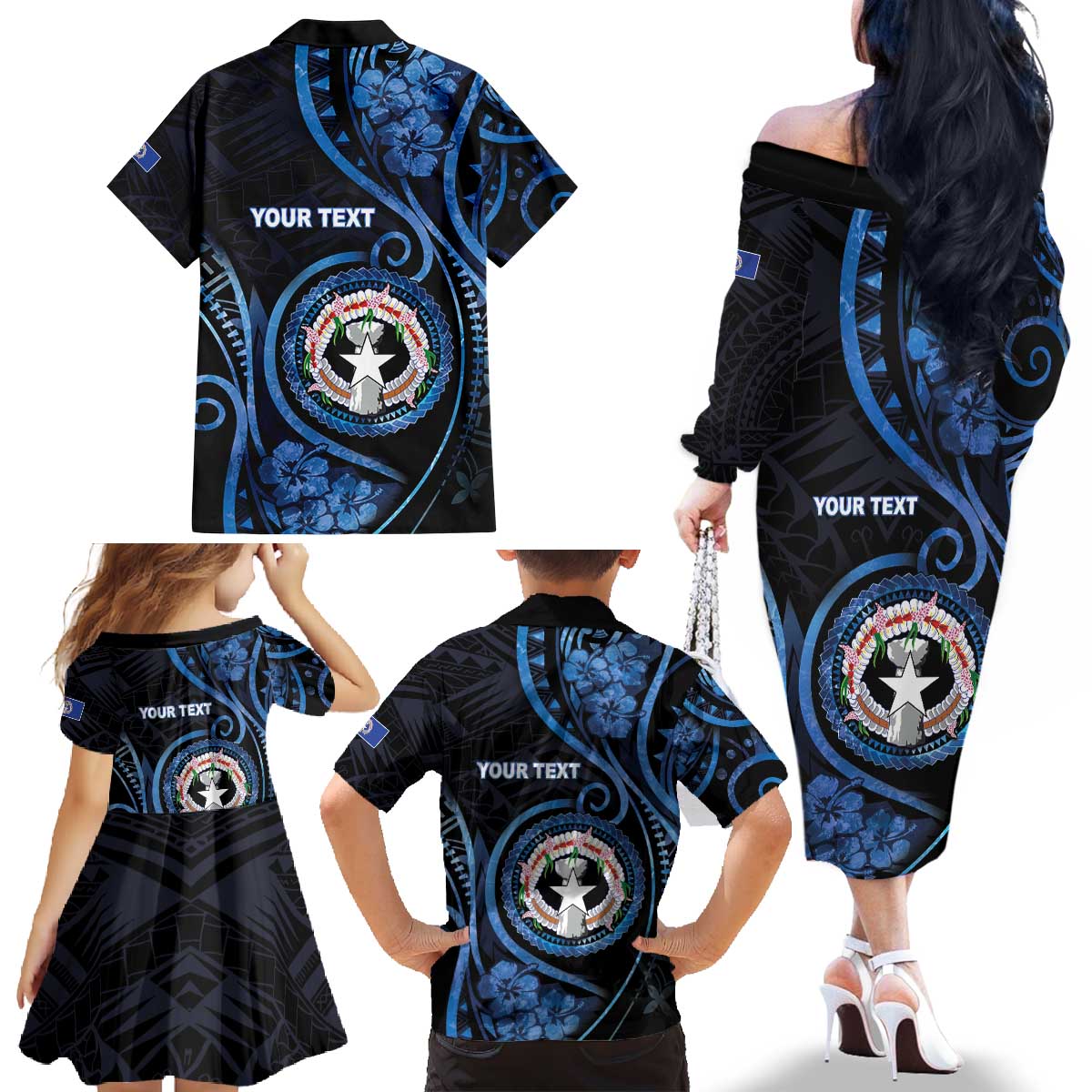 Personalized Northern Mariana Islands Family Matching Off The Shoulder Long Sleeve Dress and Hawaiian Shirt Ocean Floral Pattern LT05 - Polynesian Pride