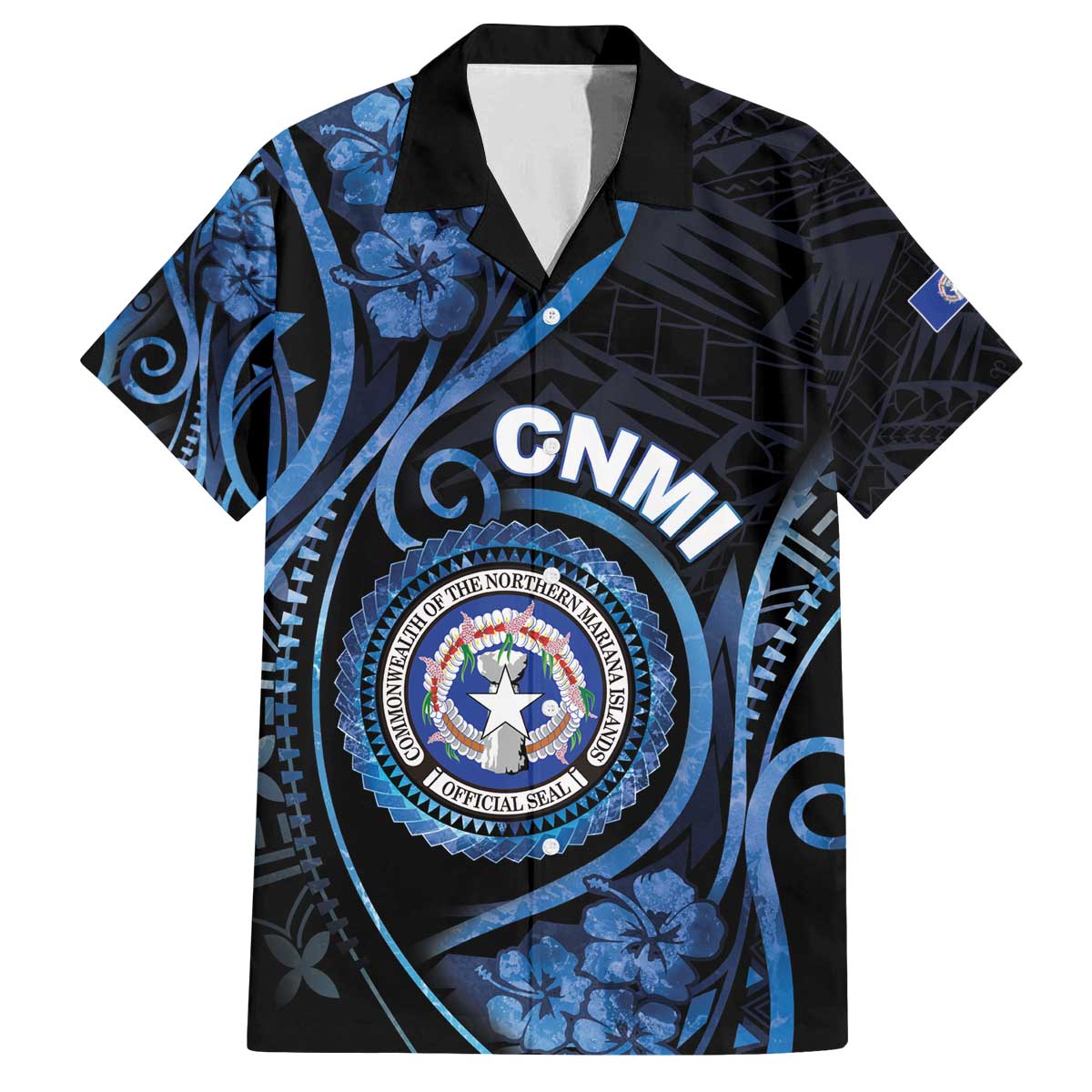 Personalized Northern Mariana Islands Family Matching Off The Shoulder Long Sleeve Dress and Hawaiian Shirt Ocean Floral Pattern LT05 Dad's Shirt - Short Sleeve Black - Polynesian Pride