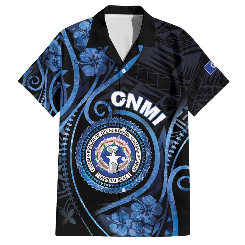 Personalized Northern Mariana Islands Family Matching Off Shoulder Maxi Dress and Hawaiian Shirt Ocean Floral Pattern LT05 Dad's Shirt - Short Sleeve Black - Polynesian Pride