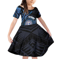 Personalized Northern Mariana Islands Family Matching Off Shoulder Short Dress and Hawaiian Shirt Ocean Floral Pattern LT05 Daughter's Dress Black - Polynesian Pride