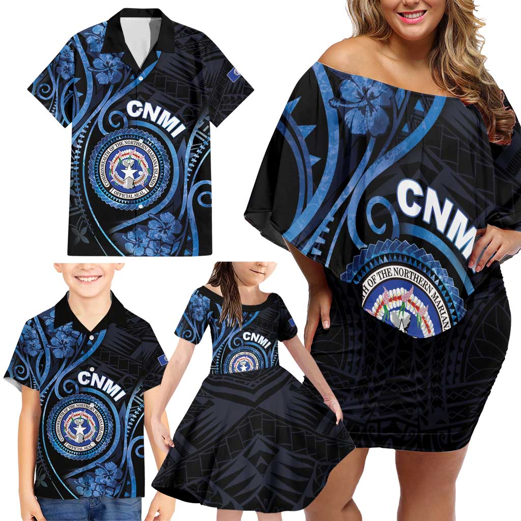 Personalized Northern Mariana Islands Family Matching Off Shoulder Short Dress and Hawaiian Shirt Ocean Floral Pattern LT05 - Polynesian Pride