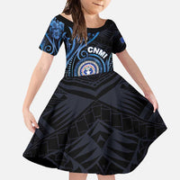 Personalized Northern Mariana Islands Family Matching Short Sleeve Bodycon Dress and Hawaiian Shirt Ocean Floral Pattern LT05 Daughter's Dress Black - Polynesian Pride