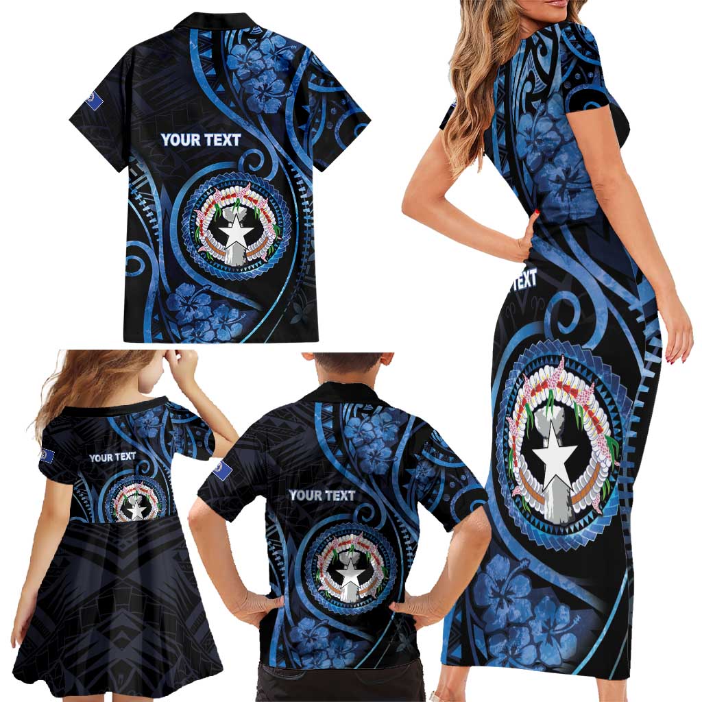Personalized Northern Mariana Islands Family Matching Short Sleeve Bodycon Dress and Hawaiian Shirt Ocean Floral Pattern LT05 - Polynesian Pride