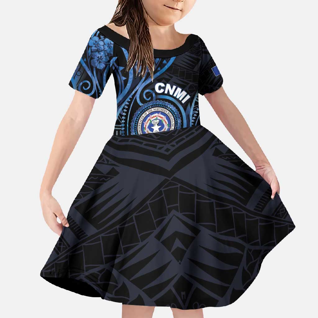 Personalized Northern Mariana Islands Family Matching Summer Maxi Dress and Hawaiian Shirt Ocean Floral Pattern LT05 Daughter's Dress Black - Polynesian Pride
