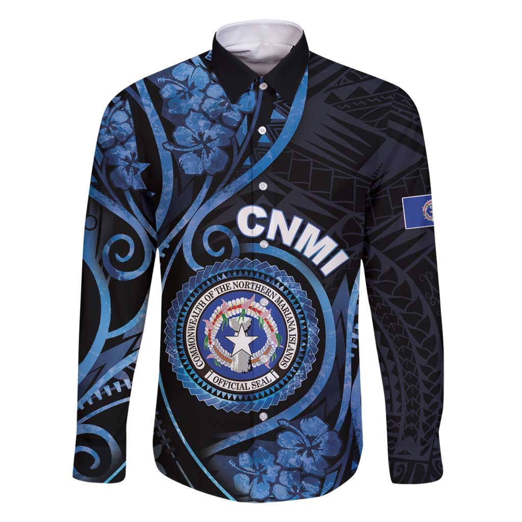 Personalized Northern Mariana Islands Family Matching Summer Maxi Dress and Hawaiian Shirt Ocean Floral Pattern LT05 Dad's Shirt - Long Sleeve Black - Polynesian Pride