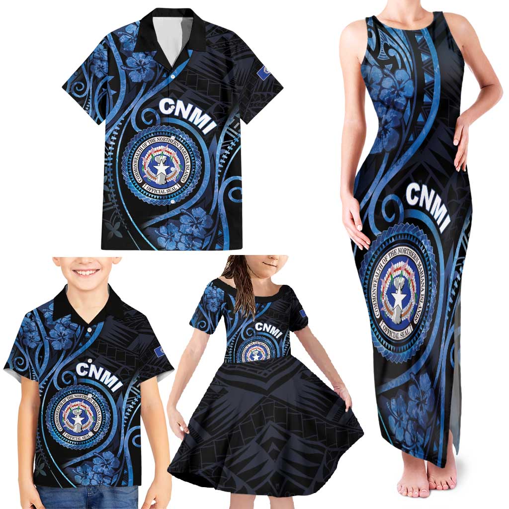 Personalized Northern Mariana Islands Family Matching Tank Maxi Dress and Hawaiian Shirt Ocean Floral Pattern LT05 - Polynesian Pride