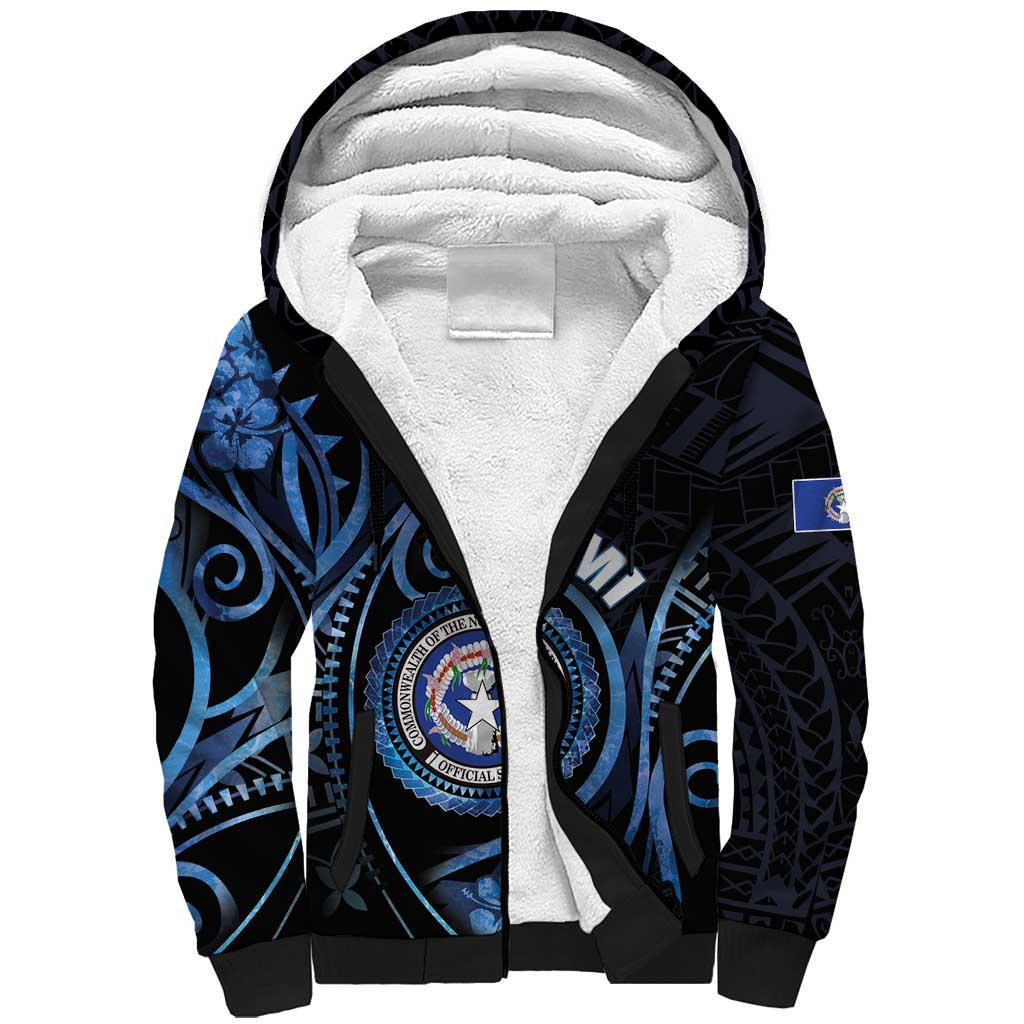 Personalized Northern Mariana Islands Sherpa Hoodie Ocean Floral Pattern LT05 Unisex Black - Polynesian Pride