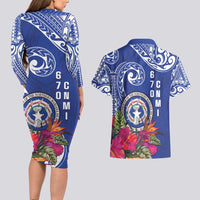Hafa Adai Northern Mariana Islands Couples Matching Long Sleeve Bodycon Dress and Hawaiian Shirt Polynesian Tribal Pattern LT05 - Polynesian Pride