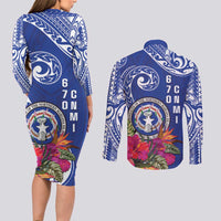 Hafa Adai Northern Mariana Islands Couples Matching Long Sleeve Bodycon Dress and Long Sleeve Button Shirt Polynesian Tribal Pattern LT05 - Polynesian Pride