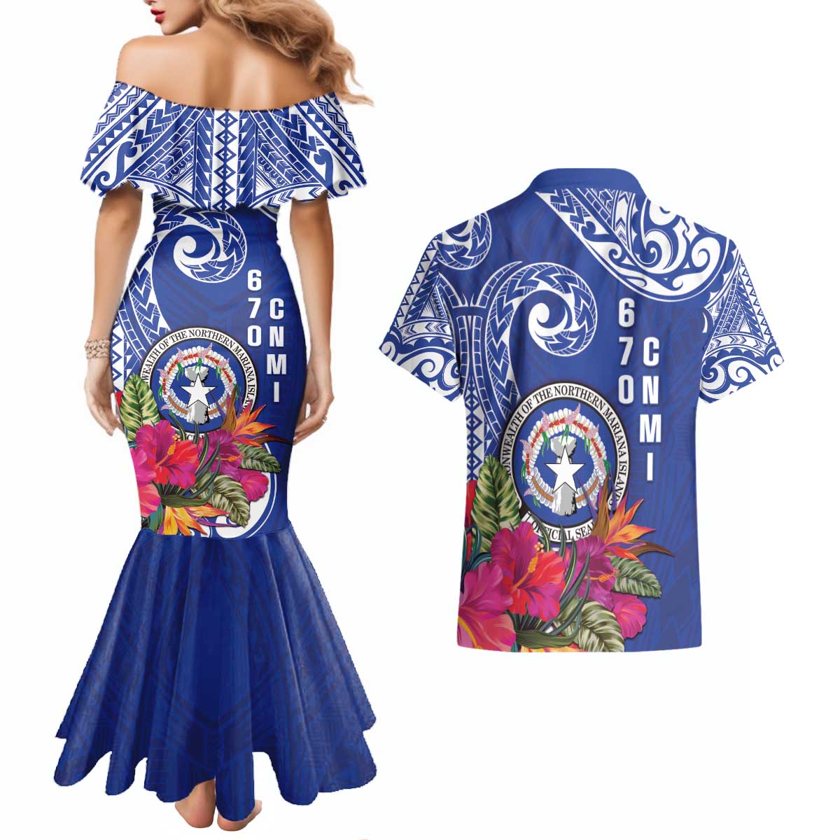 Hafa Adai Northern Mariana Islands Couples Matching Mermaid Dress and Hawaiian Shirt Polynesian Tribal Pattern LT05 - Polynesian Pride
