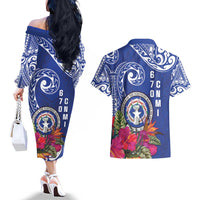Hafa Adai Northern Mariana Islands Couples Matching Off The Shoulder Long Sleeve Dress and Hawaiian Shirt Polynesian Tribal Pattern LT05 - Polynesian Pride