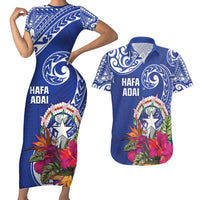 Hafa Adai Northern Mariana Islands Couples Matching Short Sleeve Bodycon Dress and Hawaiian Shirt Polynesian Tribal Pattern LT05 Blue - Polynesian Pride
