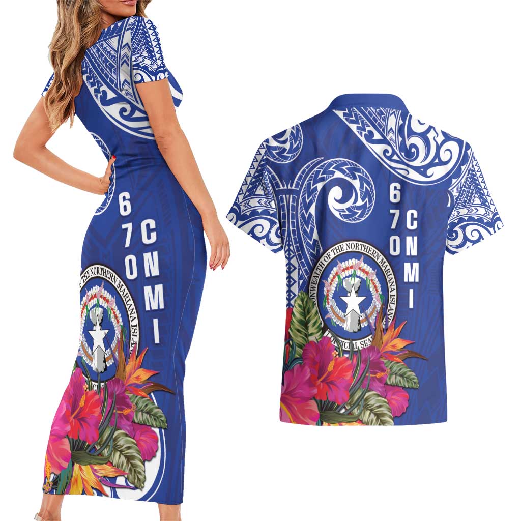 Hafa Adai Northern Mariana Islands Couples Matching Short Sleeve Bodycon Dress and Hawaiian Shirt Polynesian Tribal Pattern LT05 - Polynesian Pride