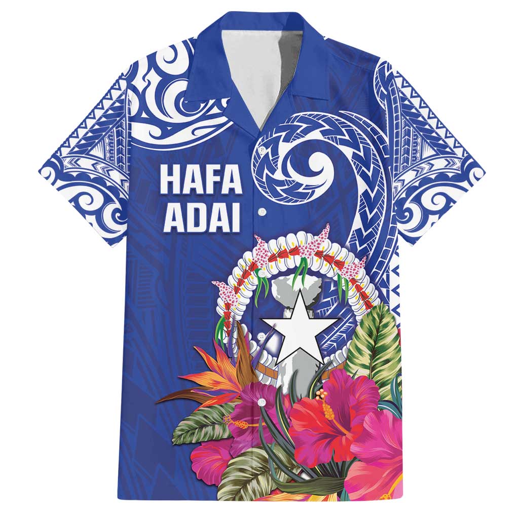 Hafa Adai Northern Mariana Islands Family Matching Long Sleeve Bodycon Dress and Hawaiian Shirt Polynesian Tribal Pattern LT05 Dad's Shirt - Short Sleeve Blue - Polynesian Pride