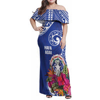 Hafa Adai Northern Mariana Islands Family Matching Off Shoulder Maxi Dress and Hawaiian Shirt Polynesian Tribal Pattern LT05 Mom's Dress Blue - Polynesian Pride