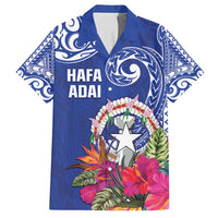 Hafa Adai Northern Mariana Islands Family Matching Off Shoulder Short Dress and Hawaiian Shirt Polynesian Tribal Pattern LT05 Dad's Shirt - Short Sleeve Blue - Polynesian Pride