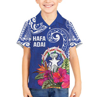Hafa Adai Northern Mariana Islands Family Matching Off Shoulder Short Dress and Hawaiian Shirt Polynesian Tribal Pattern LT05 Son's Shirt Blue - Polynesian Pride