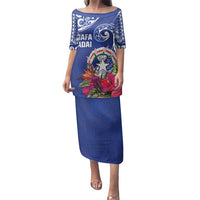 Hafa Adai Northern Mariana Islands Family Matching Puletasi and Hawaiian Shirt Polynesian Tribal Pattern LT05 Mom's Dress Blue - Polynesian Pride