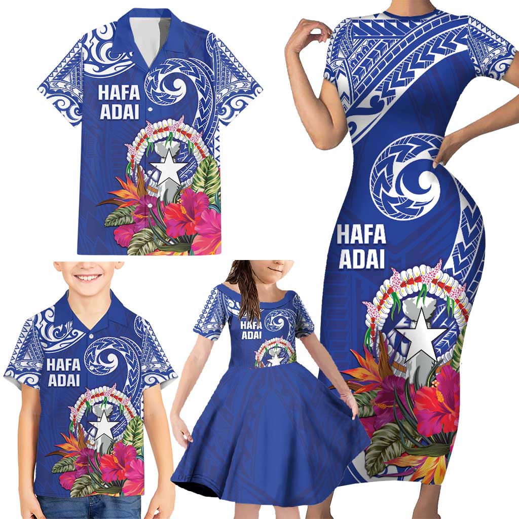 Hafa Adai Northern Mariana Islands Family Matching Short Sleeve Bodycon Dress and Hawaiian Shirt Polynesian Tribal Pattern LT05 - Polynesian Pride