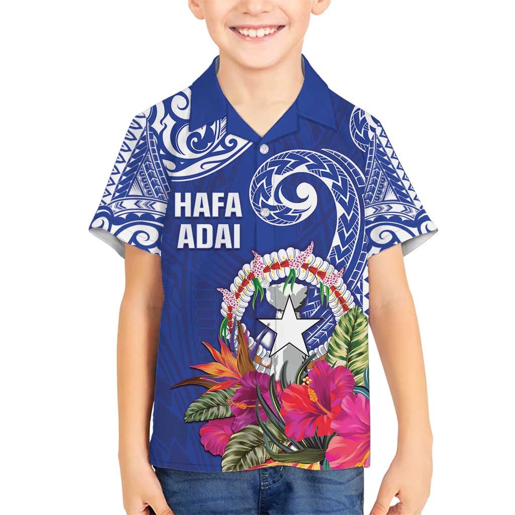 Hafa Adai Northern Mariana Islands Family Matching Tank Maxi Dress and Hawaiian Shirt Polynesian Tribal Pattern LT05 Son's Shirt Blue - Polynesian Pride