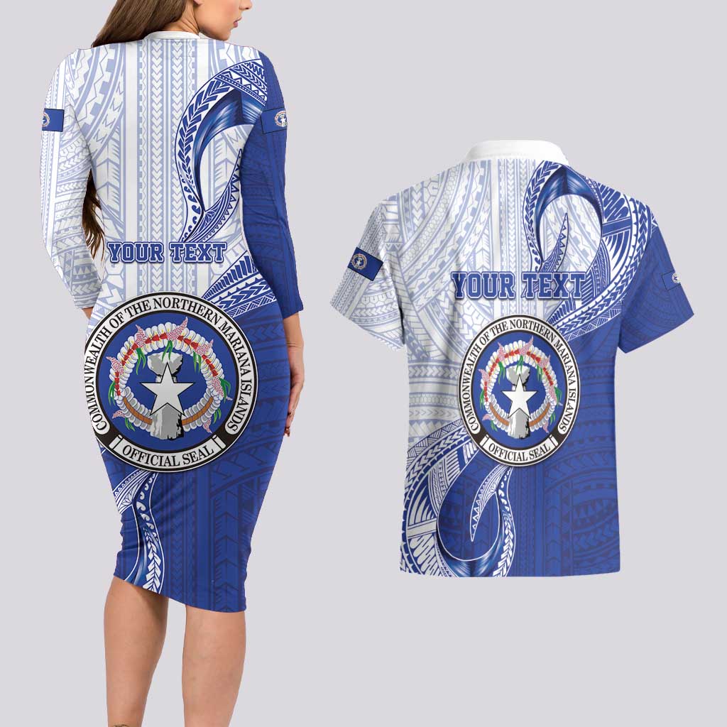 Personalized Northern Mariana Islands Couples Matching Long Sleeve Bodycon Dress and Hawaiian Shirt CNMI Seal LT05 - Polynesian Pride