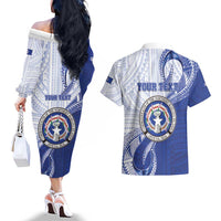 Personalized Northern Mariana Islands Couples Matching Off The Shoulder Long Sleeve Dress and Hawaiian Shirt CNMI Seal LT05 - Polynesian Pride
