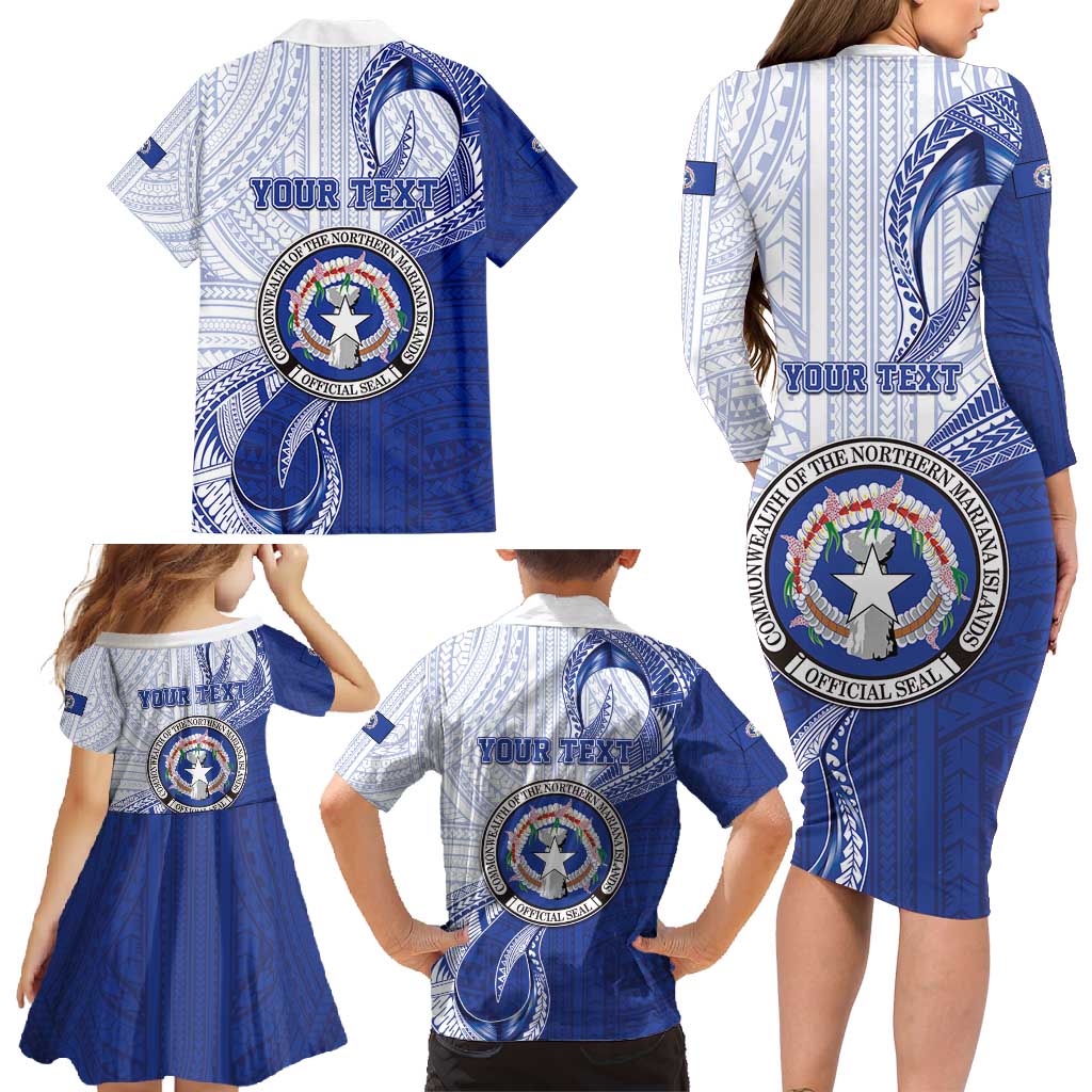 Personalized Northern Mariana Islands Family Matching Long Sleeve Bodycon Dress and Hawaiian Shirt CNMI Seal LT05 - Polynesian Pride