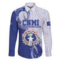Personalized Northern Mariana Islands Family Matching Off The Shoulder Long Sleeve Dress and Hawaiian Shirt CNMI Seal LT05 Dad's Shirt - Long Sleeve Blue - Polynesian Pride