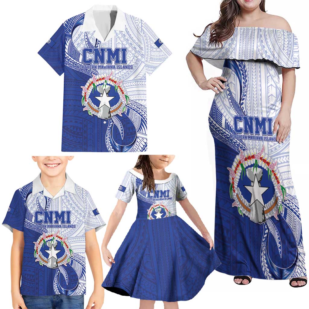 Personalized Northern Mariana Islands Family Matching Off Shoulder Maxi Dress and Hawaiian Shirt CNMI Seal LT05 - Polynesian Pride