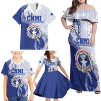 Personalized Northern Mariana Islands Family Matching Off Shoulder Maxi Dress and Hawaiian Shirt CNMI Seal LT05 - Polynesian Pride