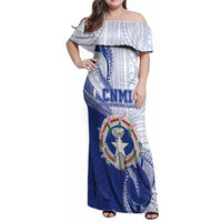 Personalized Northern Mariana Islands Family Matching Off Shoulder Maxi Dress and Hawaiian Shirt CNMI Seal LT05 Mom's Dress Blue - Polynesian Pride